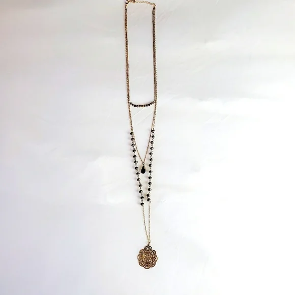 3 layer necklace gold grey and black - Picture 2 of 7